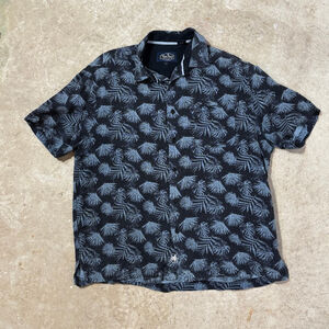 Nat Nast Silk Blend Button Up Hawaiian Leaf Shirt Men’s Large Speckled Blue Gray